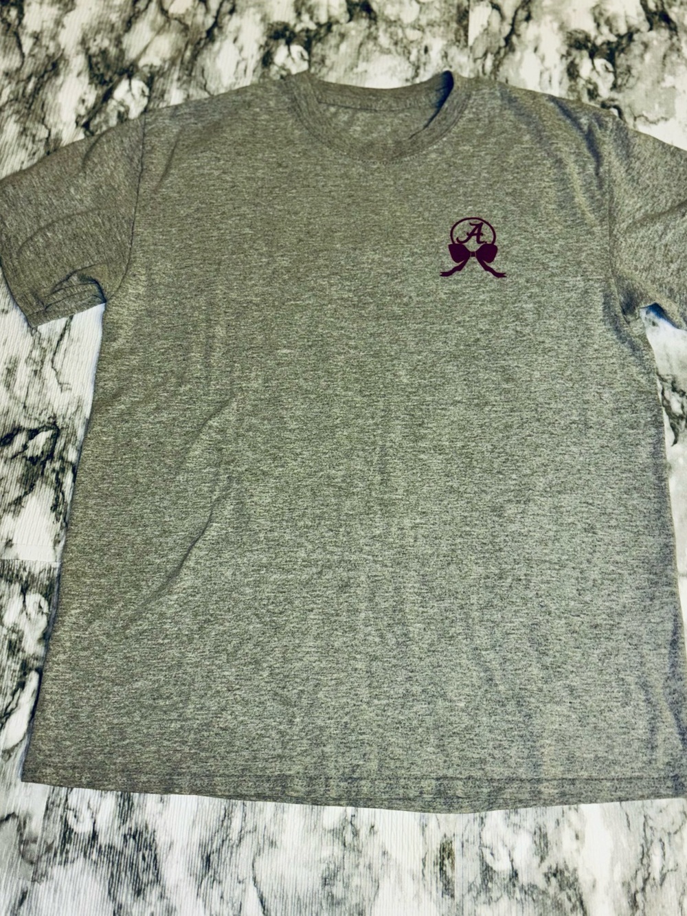 Gray Crewneck T-Shirt with Maroon Chest Logo